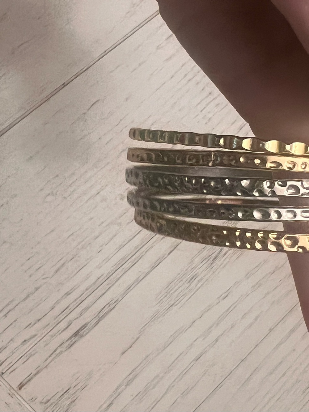 Stacked Hammered Metal Bangle Bracelets - Two-Tone Gold & Silver - Picture 2 of 3